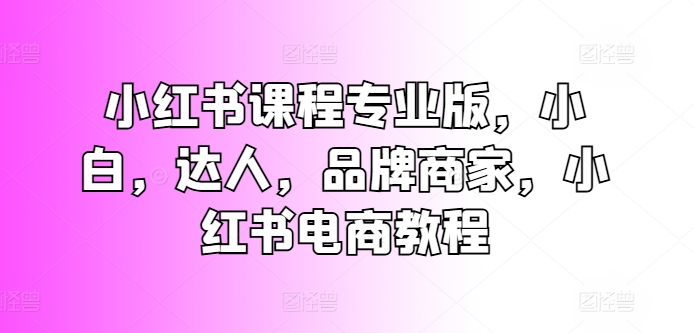 億起電商小紅書課程專業(yè)版，小白，達(dá)人，品牌商家，小紅書電商教程插圖