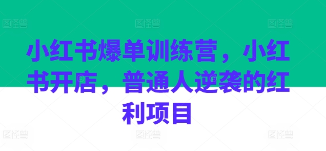 小紅書爆單訓(xùn)練營，小紅書開店，普通人逆襲的紅利項目_可樂小紅書電商插圖